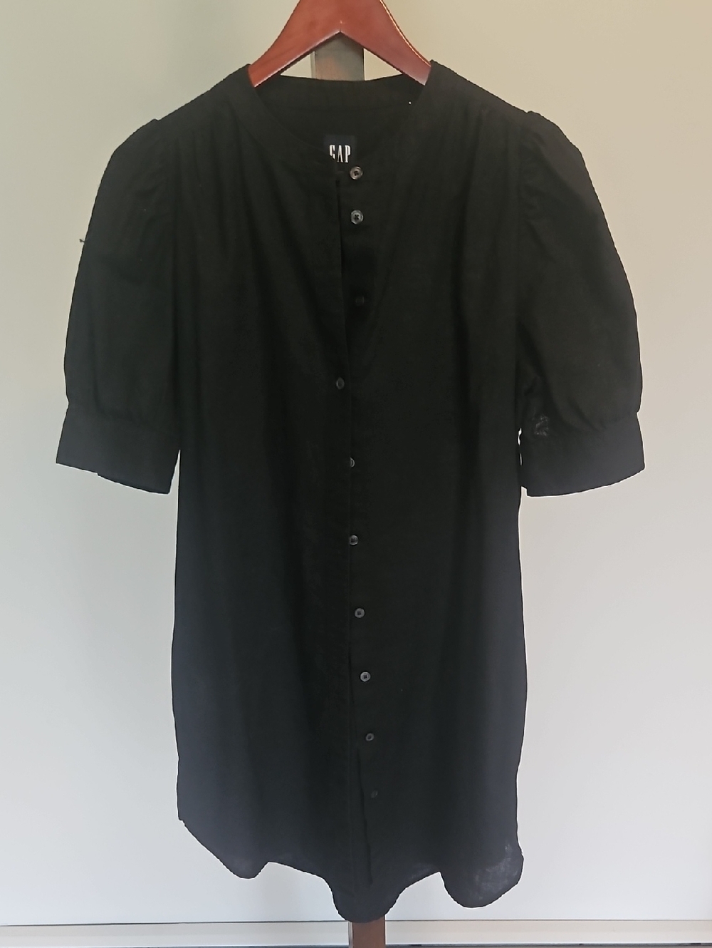 GAP Womens Black Short-Sleeve Button-Front Long Shirt/Housedress Size M